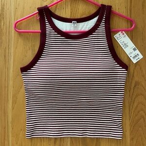 Uniqlo Burgundy & White ribbed cropped Striped bra top